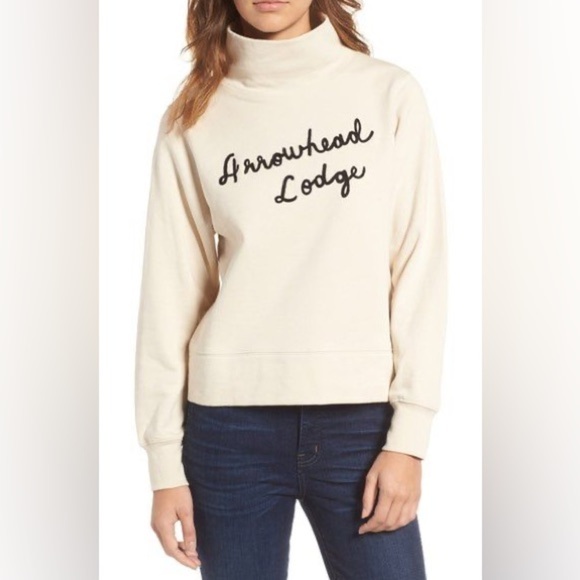 Madewell Small Cream Mock Neck Arrowhead Lodge Sweatshirt - Picture 1 of 3